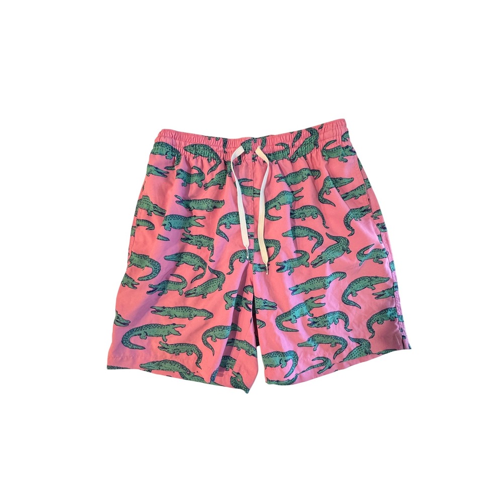 Chubbies Mens Pink Alligator Print Swim Trunks‎ Mesh Lined 7 Inch Inseam Large